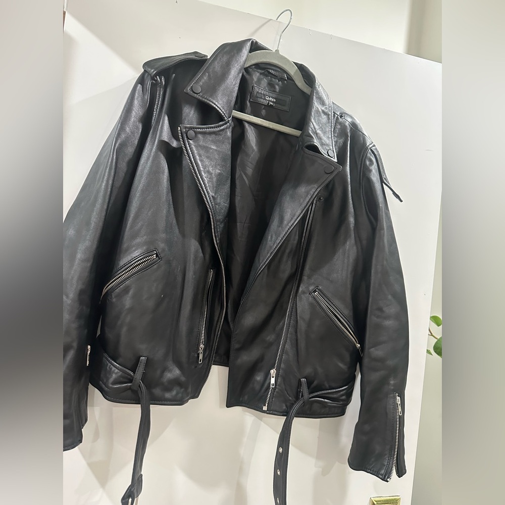Quince Black Leather Motorcycle Jacket with Glossy Finish